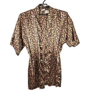 Womens Intimate Moods Brown & Black Animal Print Robe 1/2 Sleeve Open Front XL